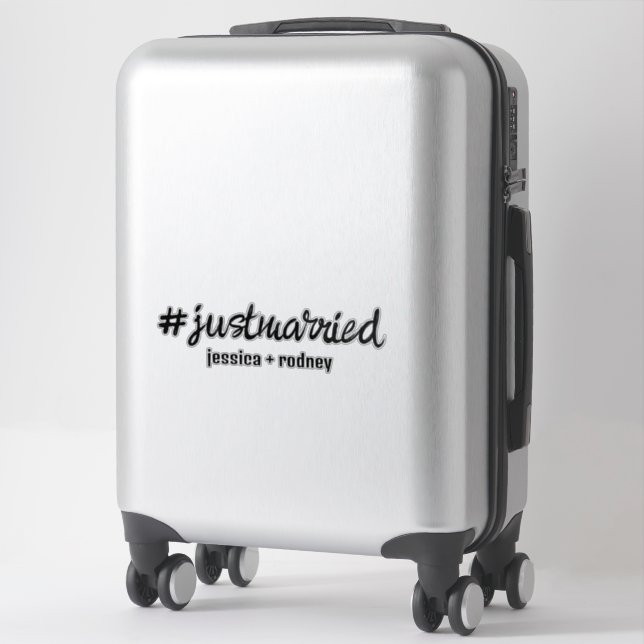 Minimalist Personalized Just Married Hashtag Sticker (Suitcase)