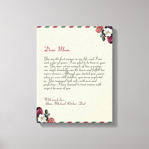 Minimalist Personalized Love Letter Handwritten Canvas Print