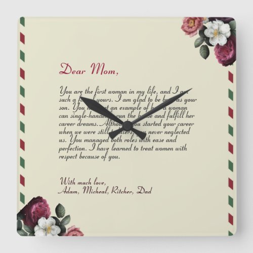 Minimalist Personalized Love Letter Handwritten Square Wall Clock