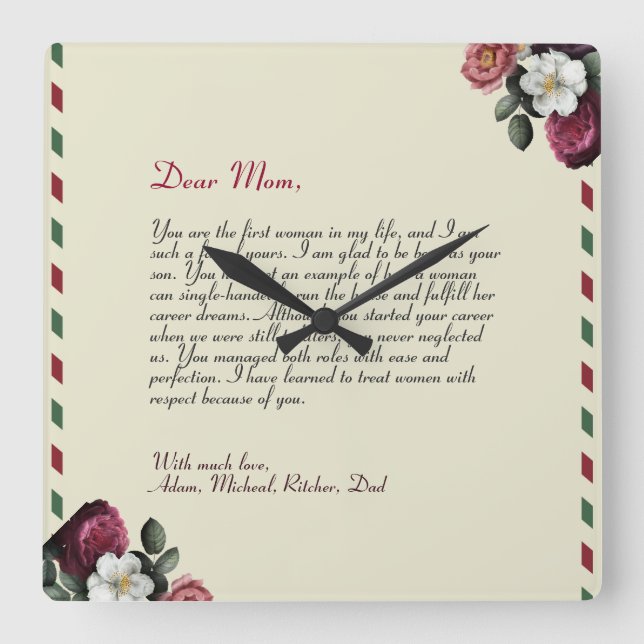 Minimalist Personalized Love Letter Handwritten Square Wall Clock (Front)