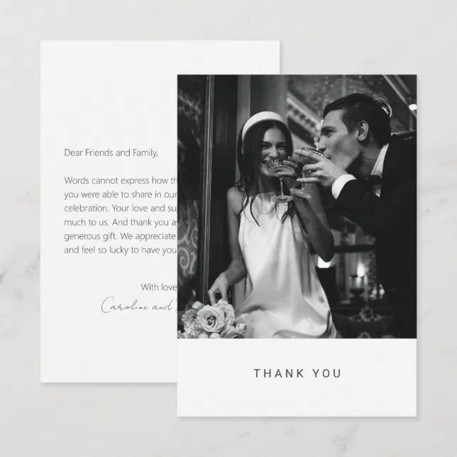 Minimalist Personalized Message Chic Photo Wedding Thank You Card | Zazzle