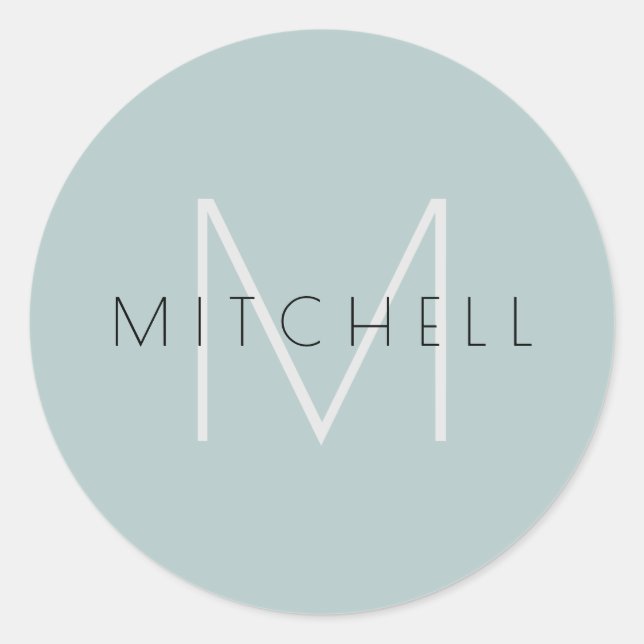 Minimalist Personalized Modern Teal Gray Classic Round Sticker (Front)