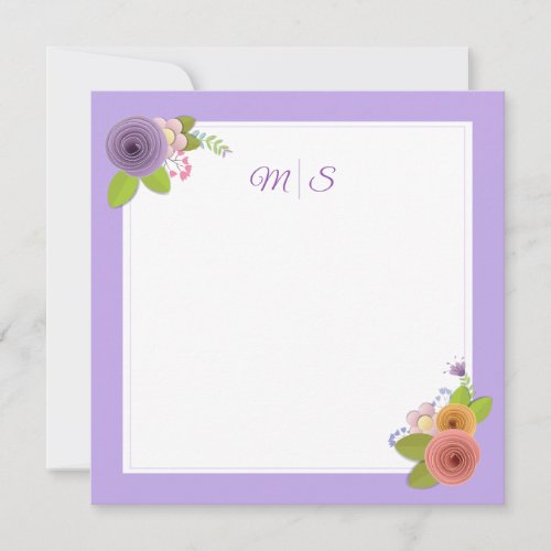 Minimalist  Personalized Monogram Floral Card