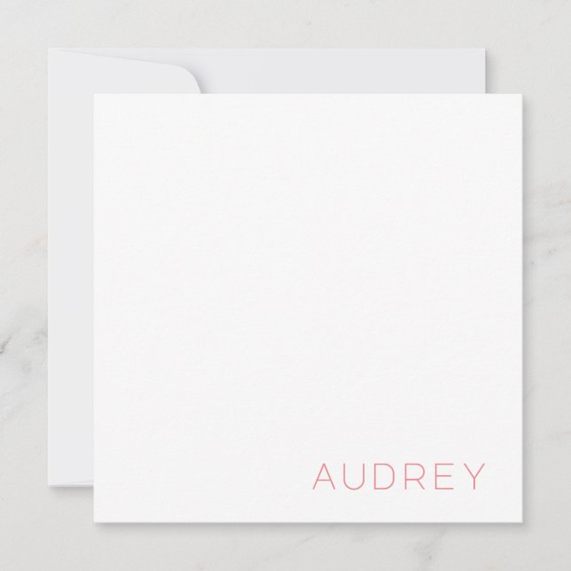 Minimalist Personalized Monogram Name Pink Note Card (Front)