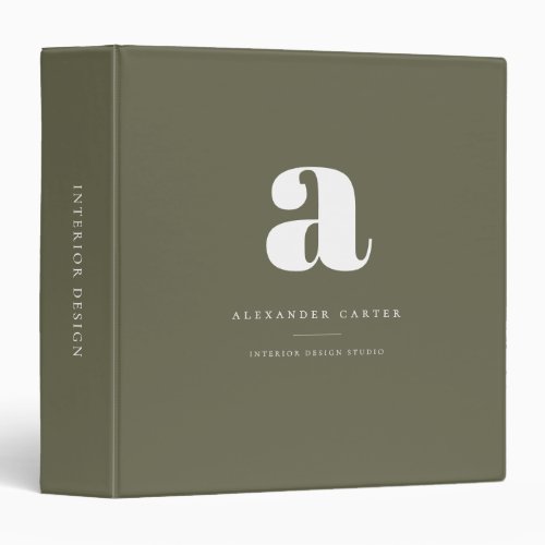 Minimalist Personalized Monogram Olive Green 3 Ring Binder