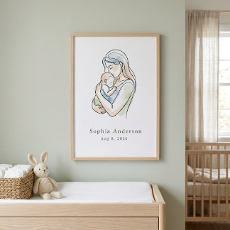 Minimalist Personalized Mother and Baby Line Art Poster