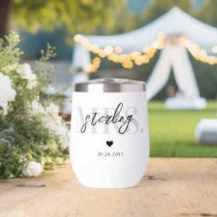 Minimalist Personalized Mrs. Wedding Keepsake Thermal Wine Tumbler