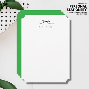 Minimalist Personalized Note Card with Bow Green