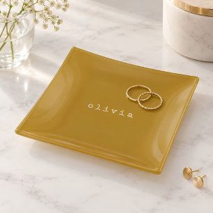 Minimalist Personalized Ochre Gold Elegant Gift Trinket Tray