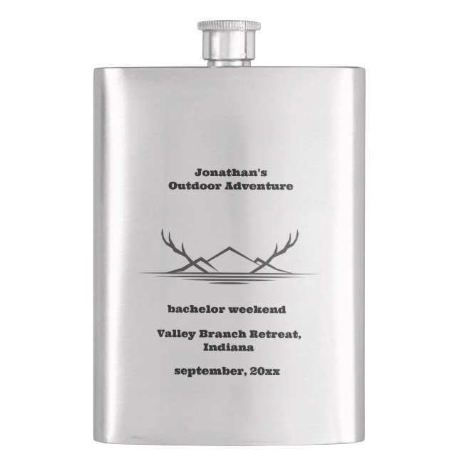 Minimalist Personalized Outdoor Bachelor Party  Flask (Front)