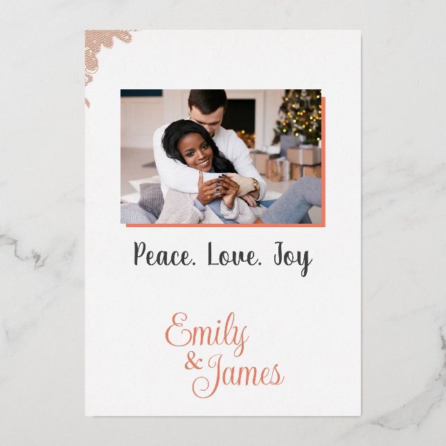Minimalist Personalized Photo Foil Chrismast Card (Front)