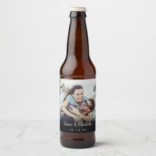 Minimalist Personalized Photo Script Name Date Beer Bottle Label