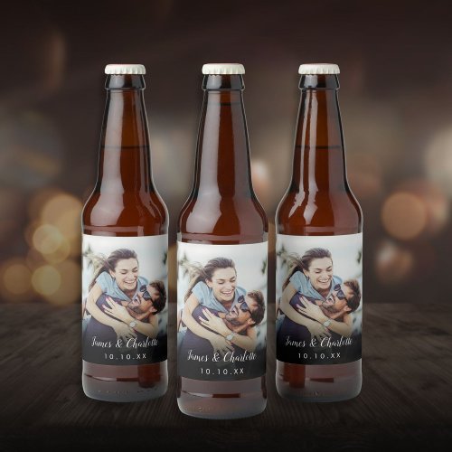 Minimalist Personalized Photo Script Name Date Beer Bottle Label