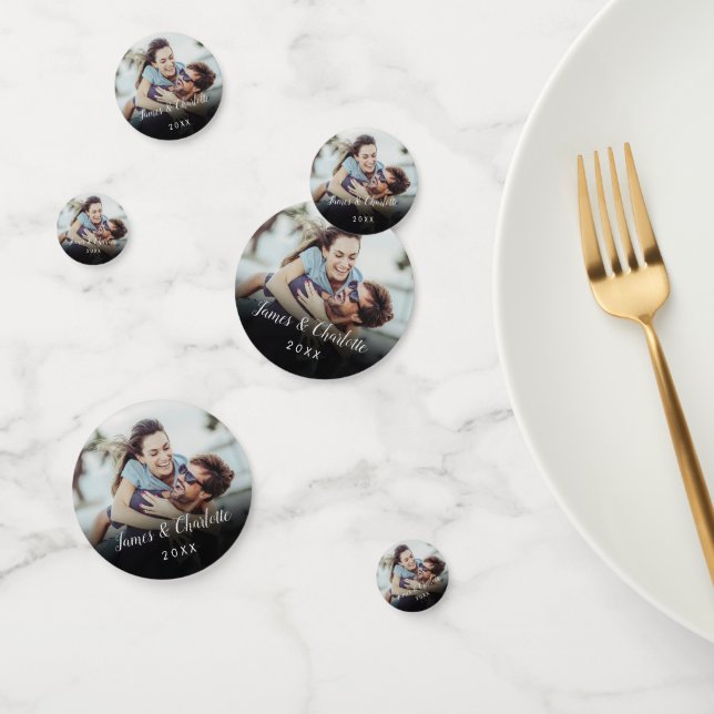 Minimalist Personalized Photo Script Name Date Confetti (Group)