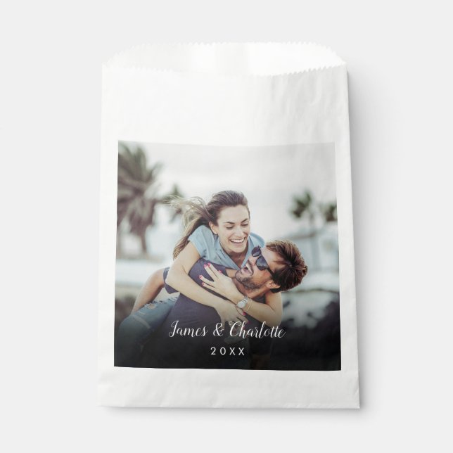 Minimalist Personalized Photo Script Name Date Favor Bag (Front)