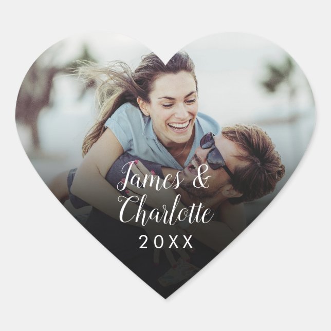 Minimalist Personalized Photo Script Name Date Heart Sticker (Front)