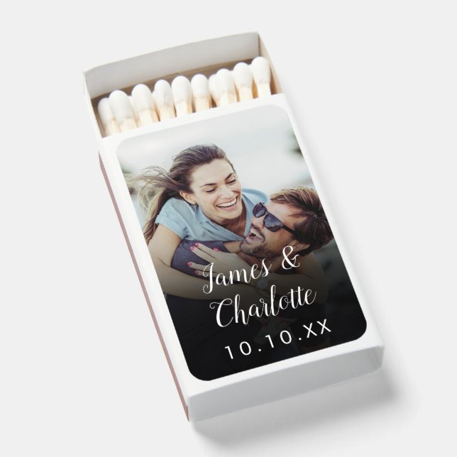 Minimalist Personalized Photo Script Name Date Matchboxes (Front Open)