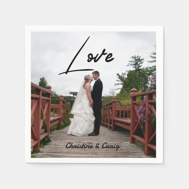Minimalist Personalized Photo Script Name Date Nap Napkins (Front)