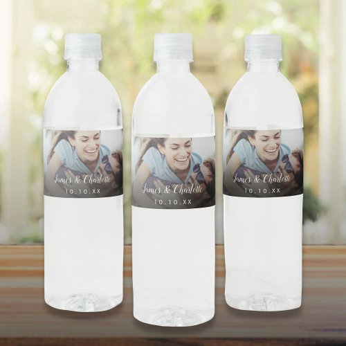 Minimalist Personalized Photo Script Name Date Water Bottle Label