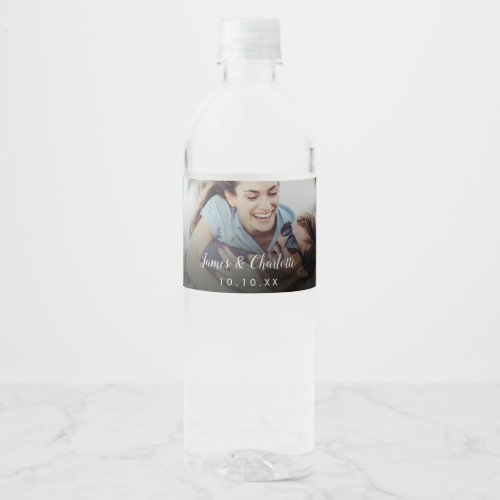 Minimalist Personalized Photo Script Name Date Water Bottle Label