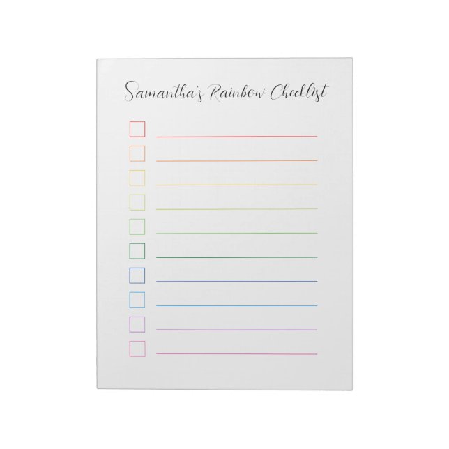 Minimalist Personalized Rainbow Checklist Notepad (Rotated)