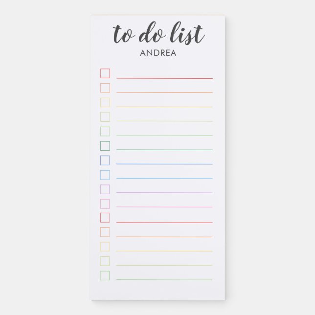 Minimalist Personalized Rainbow To Do List Magnetic Notepad (Front)