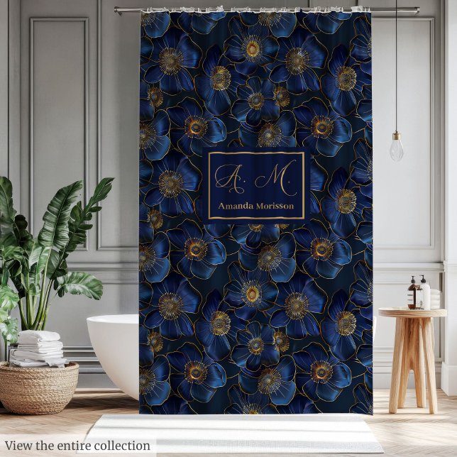 Minimalist Personalized Royal Blue and Gold Shower Curtain (Minimalist Personalized Royal Blue and Gold Shower Curtain)