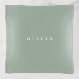 Minimalist Personalized Sage Green Elegant Gift Trinket Tray
