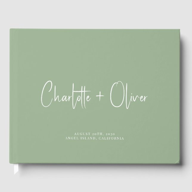 Minimalist Personalized Sage Green Wedding Guest Book (Front)
