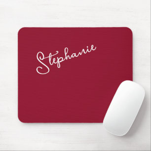 Minimalist Personalized Script Name Red Burgundy Mouse Pad