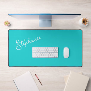 Minimalist Personalized Script Name Turquoise Desk Mat