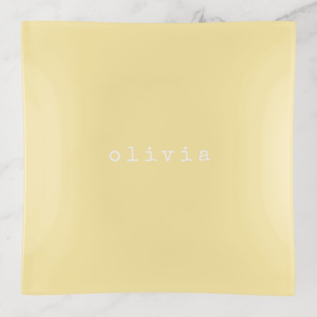 Minimalist Personalized Soft Yellow Elegant Gift Trinket Tray (Front)