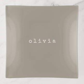 Minimalist Personalized Taupe Brown Elegant Gift Trinket Tray