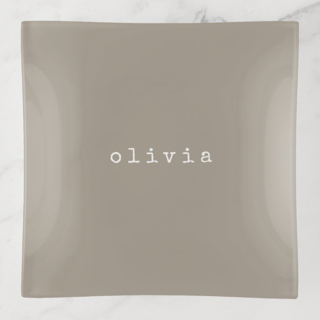 Minimalist Personalized Taupe Brown Elegant Gift Trinket Tray (Front)