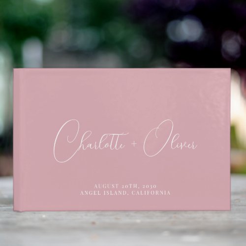 Minimalist Personalized Typography Pink Wedding Guest Book