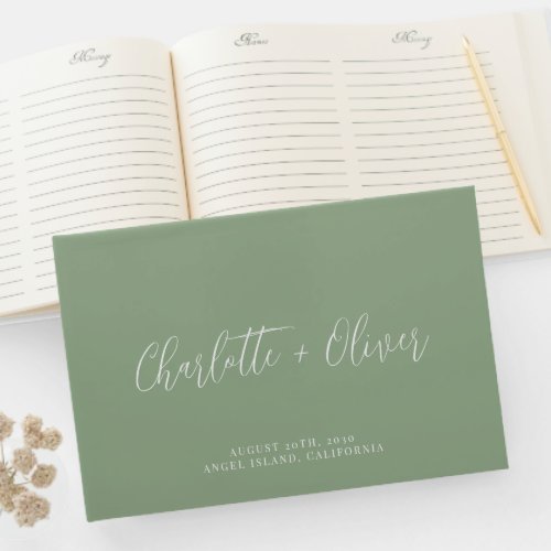 Minimalist Personalized Typography Sage Wedding Guest Book
