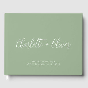 Minimalist Personalized Typography Sage Wedding Guest Book