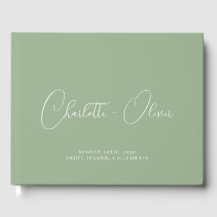 Minimalist Personalized Typography Sage Wedding Guest Book