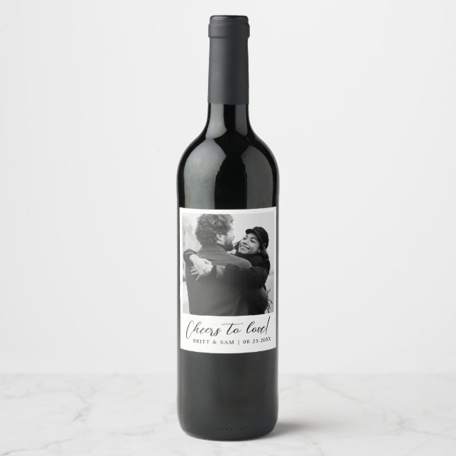 Minimalist Personalized Wedding Photo Favor  Wine Label (Front)