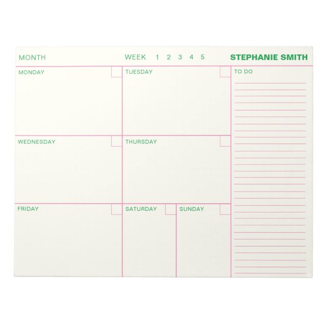 Minimalist Personalized Weekly Planner Agenda Note (Front)
