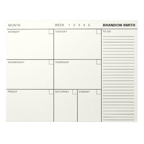 Minimalist Personalized Weekly Planner Agenda Notepad