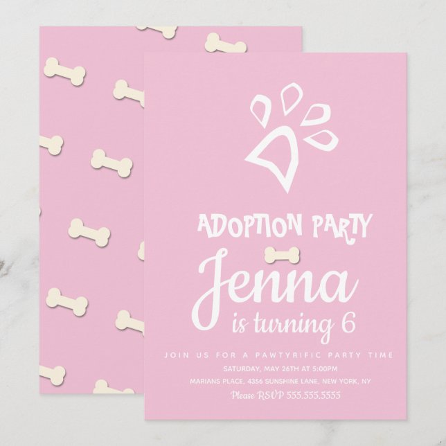 Minimalist Pet Dog Paw Birthday Party  Invitation (Front/Back)