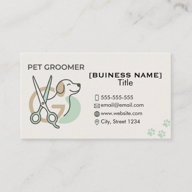 Minimalist Pet Groomer Custom Business Card  (Front)