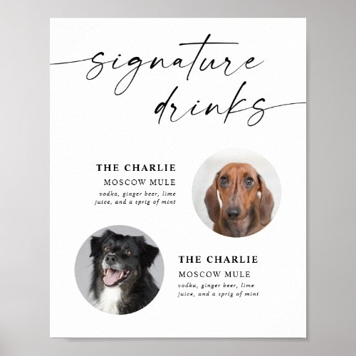 Minimalist Pet Photo Signature Drinks Wedding Sign
