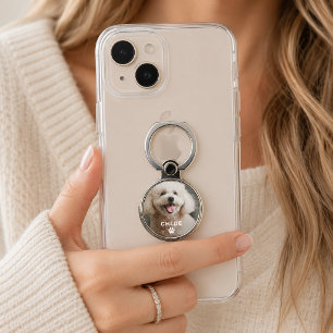 Minimalist Pet Photo with White Name and Paw Phone Ring Stand