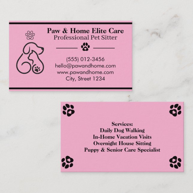 Minimalist Pet Sitter Business Card | Professional (Front/Back)