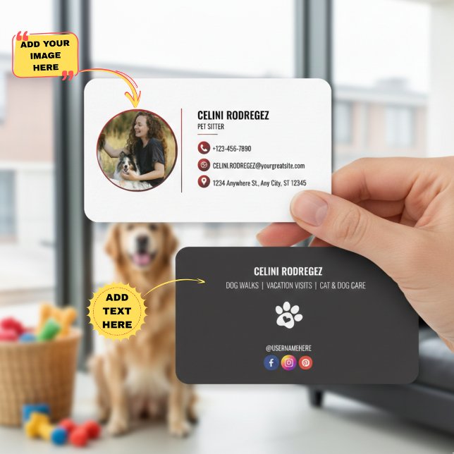 Minimalist Pet Sitting Paw Print Photo and Social  Business Card (Minimalist Pet Sitting Paw Print Photo and Social Media Business Card)