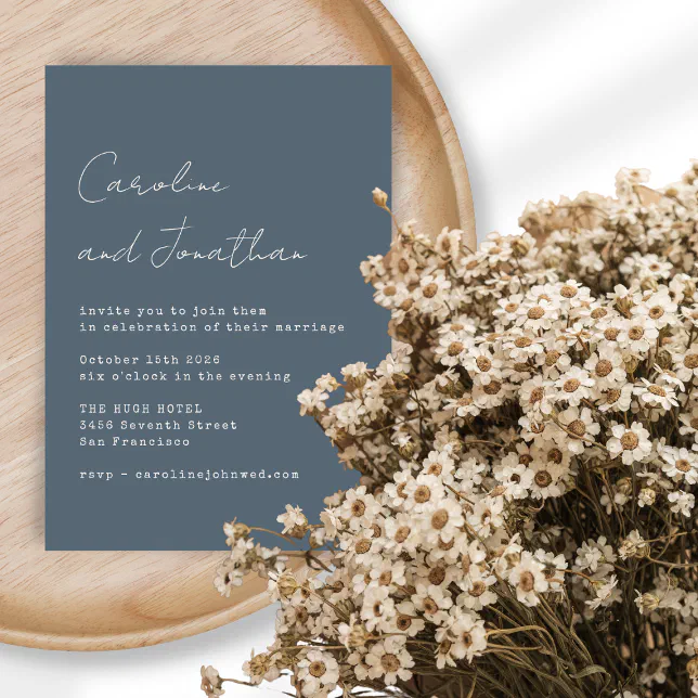 Minimalist Pewter Typewriter Script Font Wedding Invitation Zazzle