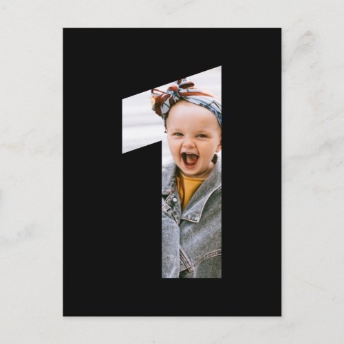 Minimalist Photo 1st Birthday CUSTOM COLOR Invitation Postcard