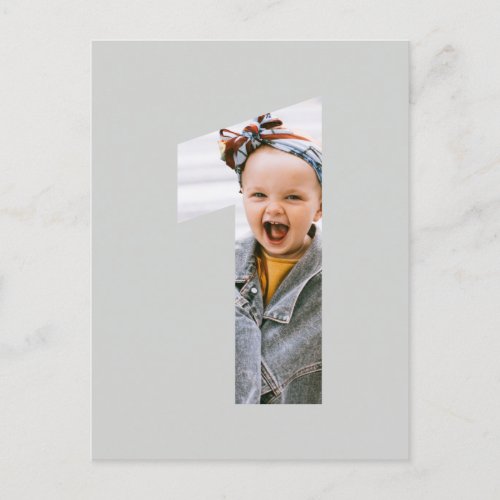 Minimalist Photo 1st Birthday CUSTOM COLOR Simple Invitation Postcard